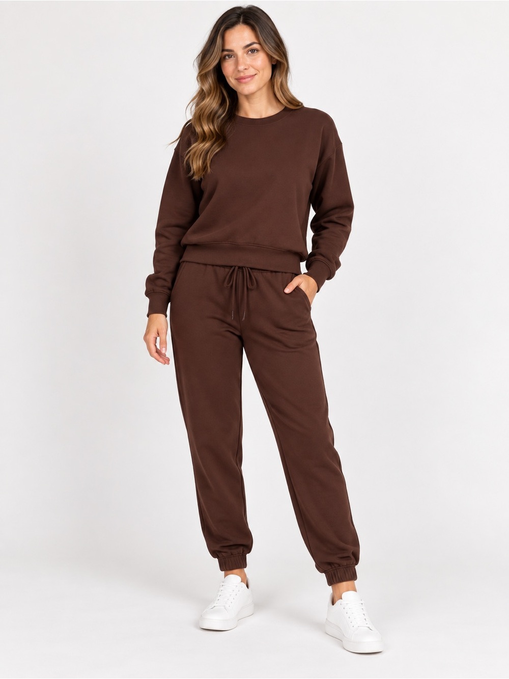Zenana Chocolate Brown Sweatshirt & Drawstring Jogger Set